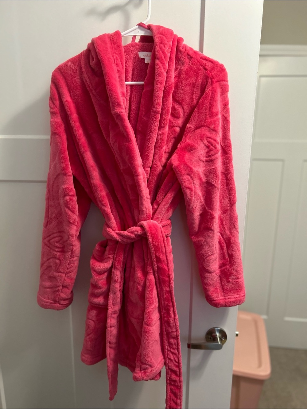 Betsey Johnson Hot Pink Plush Robe with Heart Texture